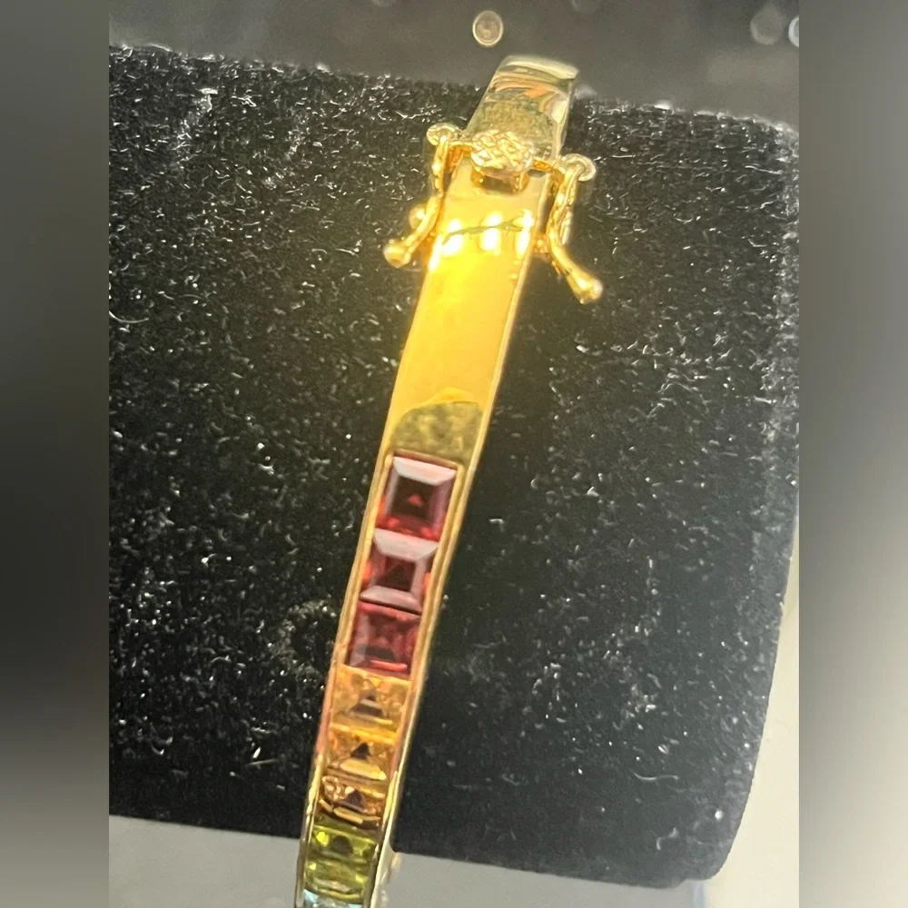 Suzanne Somers vintage rainbow princess cut REAL gemstone bangle bracelet HSN